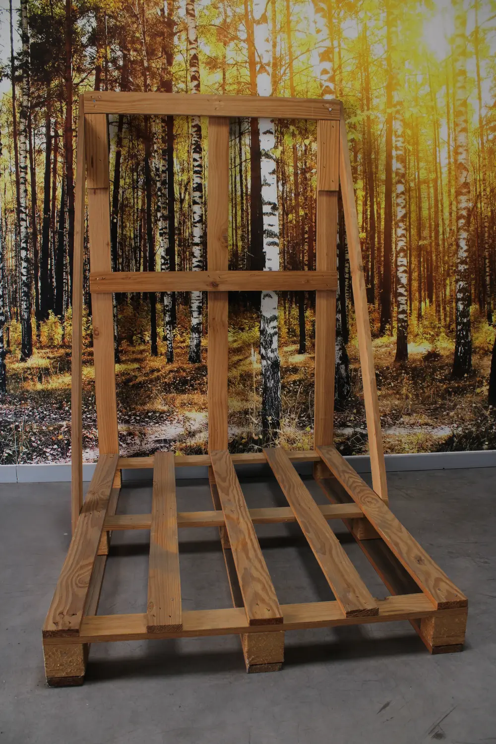 Chevalet en L en bois vu de face, dosseret complet